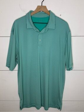Oxford • Men's Green & White Striped Polo Shirt Size XL